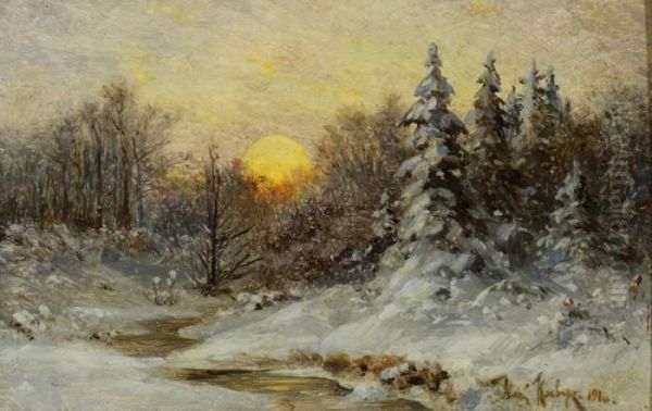 Wooded Winter Sunset Oil Painting by Iulii Iul'evich (Julius) Klever