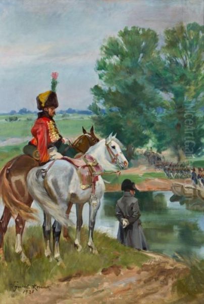 Napoleon Nad Brzegiem Niemna Oil Painting by Wojciech Von Kossak