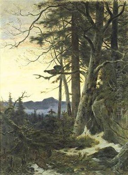 Waldlichtung Mit Rebhuhnern Und Auerhahn Oil Painting by Franz Xavier Von Pausinger