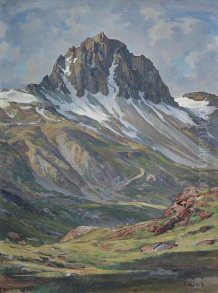 Piz Lagrev Oil Painting by Carl Albert Von Salis-Soglio