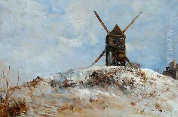 A Windmill: Effect of snow Oil Painting by Felix Ziem