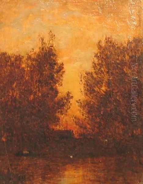 Sunset Along the River Oil Painting by Felix Ziem