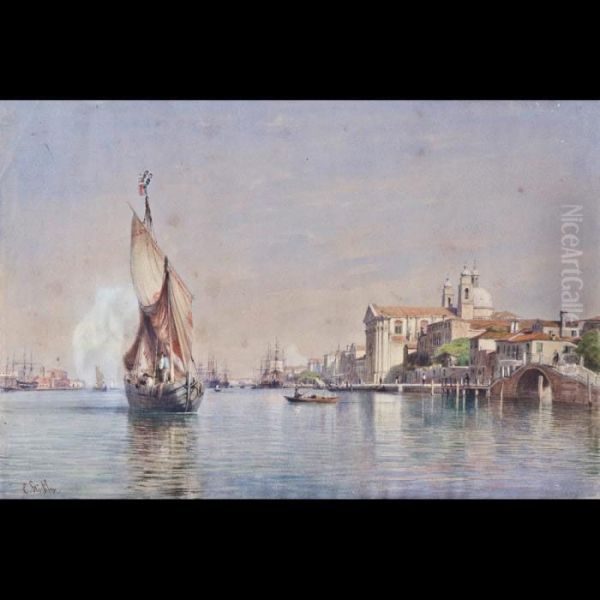 Barche Nel Canale Della Giudecca Oil Painting by Emanuel Ritter Von Stockler