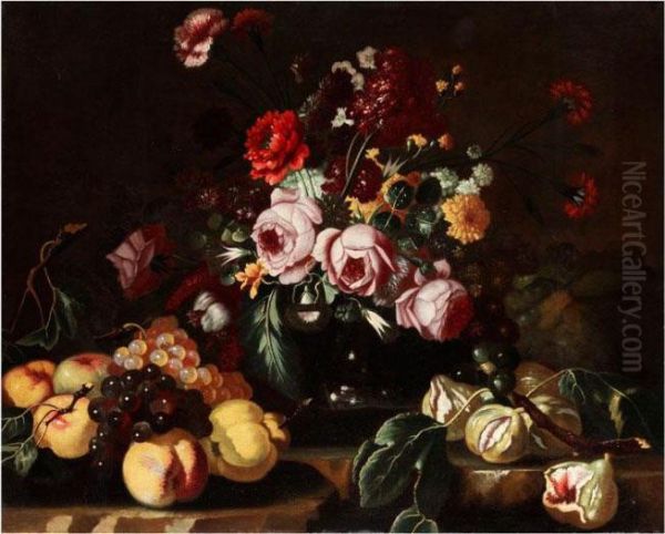 Blumenstilleben Mit Fruchten Oil Painting by Frans Werner Von Tamm