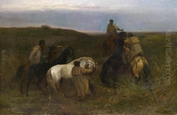 Herdsmen In An Open Landscape Oil Painting by Otto Karl Kasimir Von Thoren