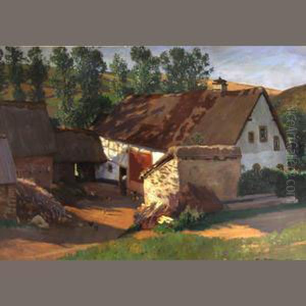 Farmhouse In The Eifel, Germany Oil Painting by Hans Richard Von Volkmann