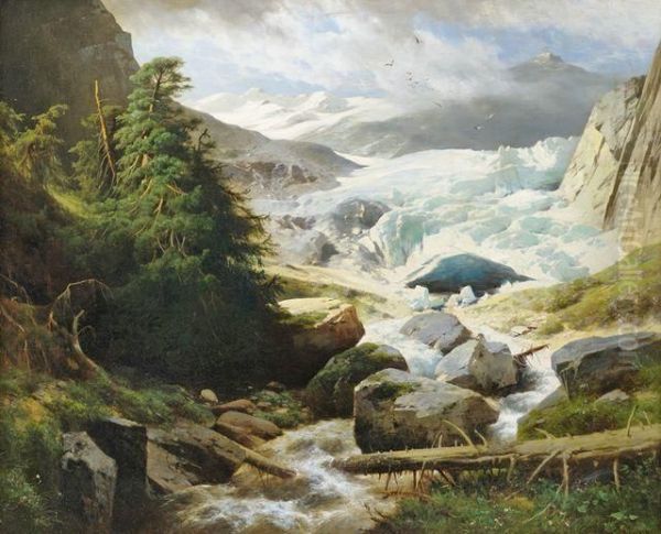 Winterlandschaft, Wohl In Der Pasterze Am Fuse Des Grosglockner Oil Painting by Leopold Heinrich Voscher