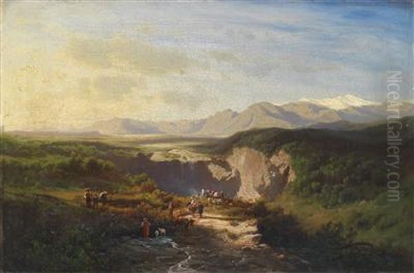 Alpinelandscape Oil Painting by Leopold Heinrich Voscher