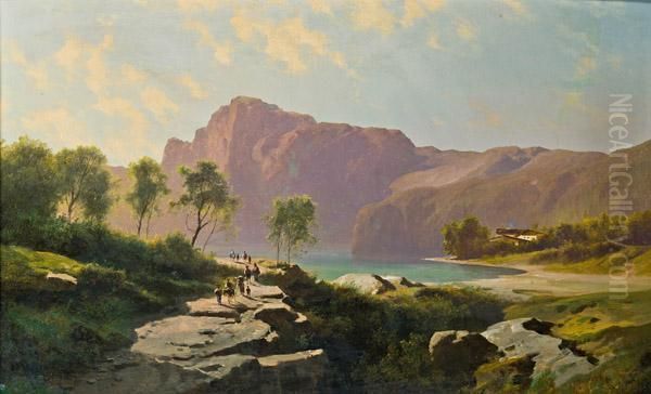 Bergsee Oil Painting by Leopold Heinrich Voscher