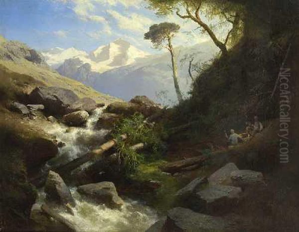 Gebirgsbach. Oil Painting by Leopold Heinrich Voscher