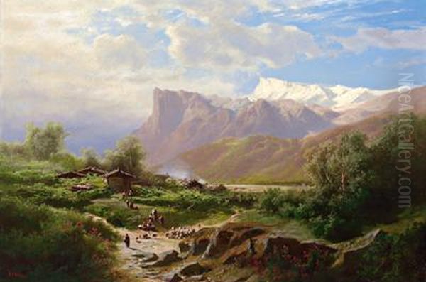 Veduta Dei Monti Gantkogel E Mendelnase Oil Painting by Leopold Heinrich Voscher