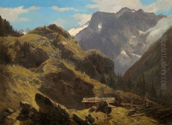 Ted Mountain Landscape Oil Painting by Leopold Heinrich Voscher