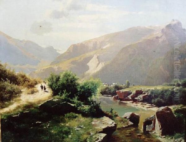 Pejzaz Gorski (1876) Oil Painting by Leopold Heinrich Voscher