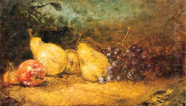 Grapes, pears, cherries and an apple on a table Oil Painting by Felix Ziem