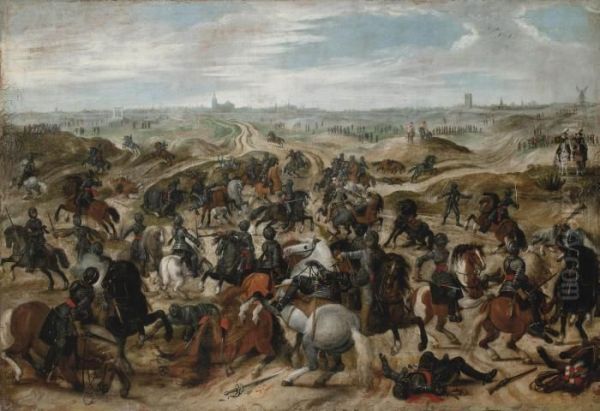 The Battle Between Lekkerbeetje And Braut On The Heath Of Vught Oil Painting by Sebastien Vrancx