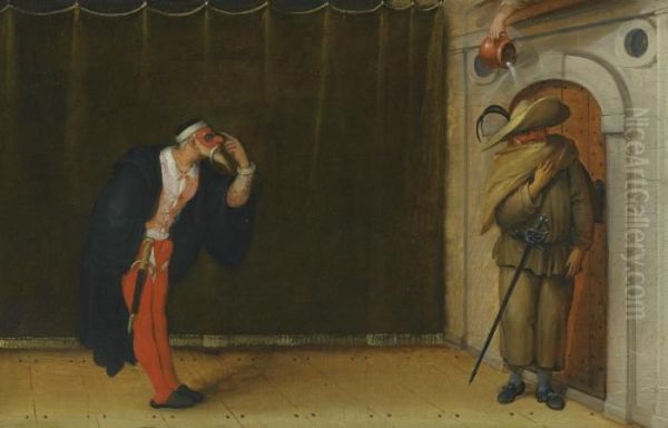 A Commedia Dell'arte Scene Depicting Pantalone And Brighella Oil Painting by Sebastien Vrancx