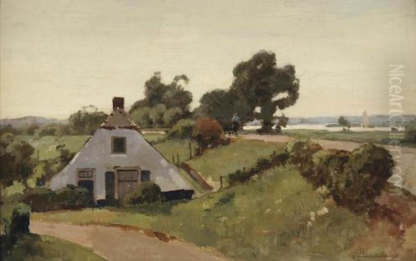 Bij Den Dijk; Farmhouse Near The River Ijssel Oil Painting by Cornelis Vreedenburgh