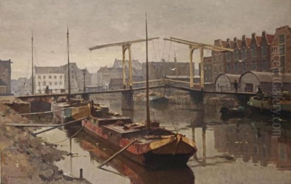 The Sloterdijkerbrug On The Prinseneiland, Amsterdam Oil Painting by Cornelis Vreedenburgh