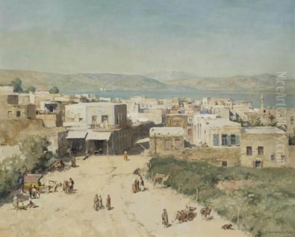 The Town Of Tiberias On The Western Shore Of The Sea Of Galilee, Israel Oil Painting by Cornelis Vreedenburgh