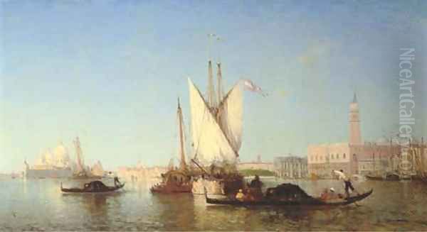 Gondolas and shipping on the lagoon before the Doge's Palace, Venice Oil Painting by Felix Ziem