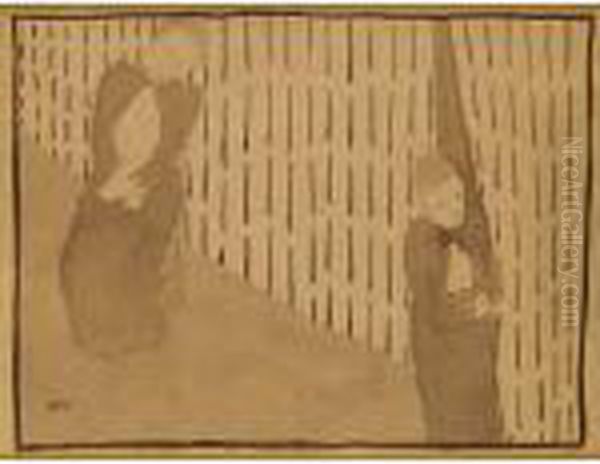 L'intrus (scene D'interieur): 
Drawing For The Program Of Maurice Maeterlintz's 'l'intrus' Oil Painting by Jean-Edouard Vuillard