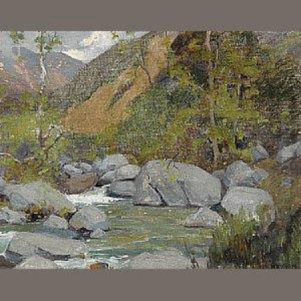 A Canyon Wash Oil Painting by Elmer Wachtel