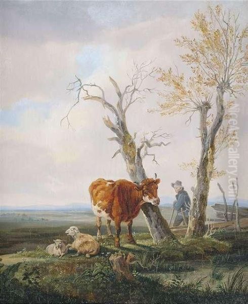 Weite Landschaft Mit Hirte Und Vieh Oil Painting by Max Joseph Wagenbauer