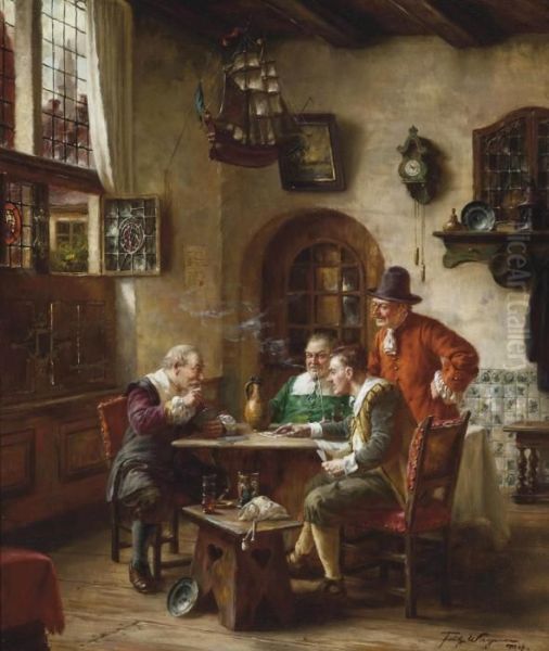 The Card Players Oil Painting by Fritz Wagner