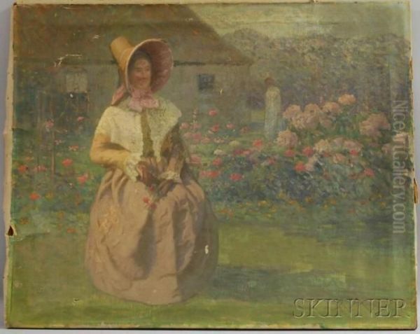 Woman Seated In A Garden Landscape Oil Painting by Jacob Wagner