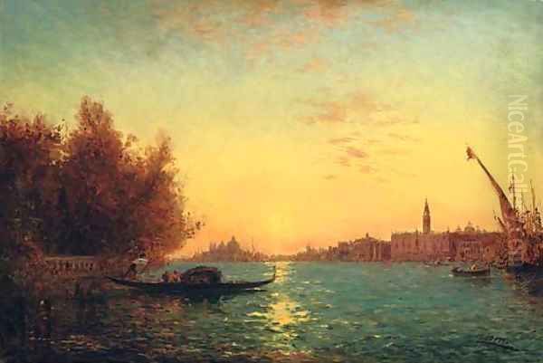 Venise, l'entree lointaine du Grand Canal au soleil couchant (Venice, the Grand Canal, sunset) Oil Painting by Felix Ziem