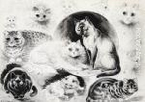 Varieties Of Cats Oil Painting by Louis William Wain