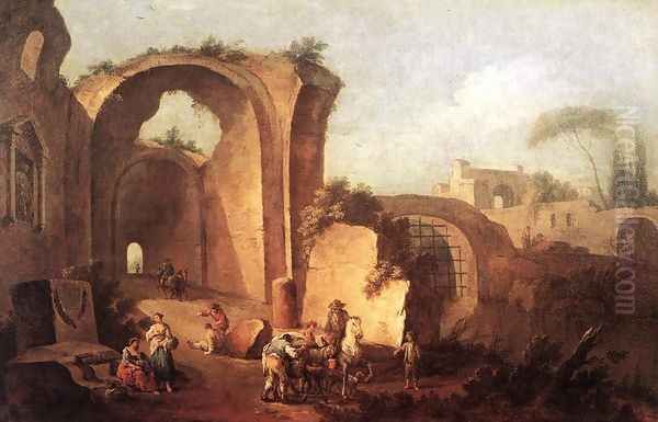 Landscape with Ruins and Archway 1730 Oil Painting by Giuseppe Zais