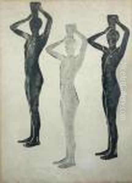 Three Standing Figures Carrying Water Jugs by Ethel, Dame Walker