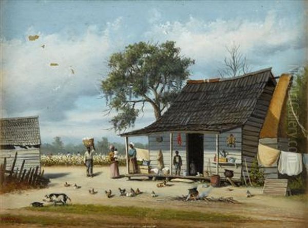 Sharecroppers Outside Cabin Oil Painting by William Aiken Walker