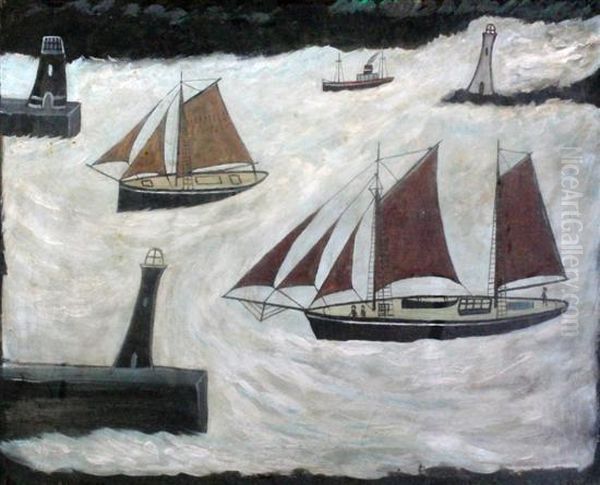 Shipping Entering Harbour Oil Painting by Alfred Wallis