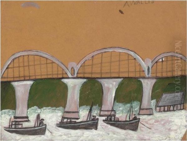 Saltash Bridge Oil Painting by Alfred Wallis