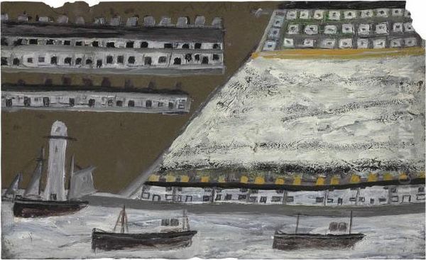 Ships And Lighthouse, Houses Oil Painting by Alfred Wallis