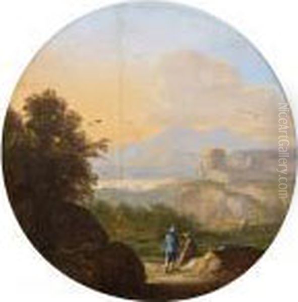 Trois Promeneurs Dans Un Paysage Oil Painting by Goffredo, Gottfried Wals