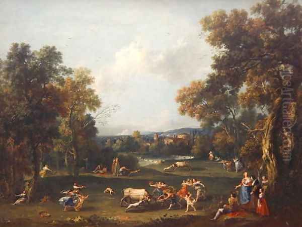 Hunt for the Bull, c.1732 Oil Painting by Giuseppe Zais