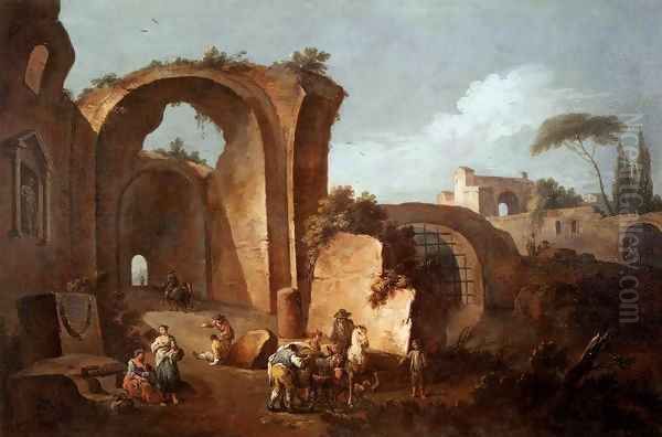 Landscape with Ruins and Archway Oil Painting by Giuseppe Zais