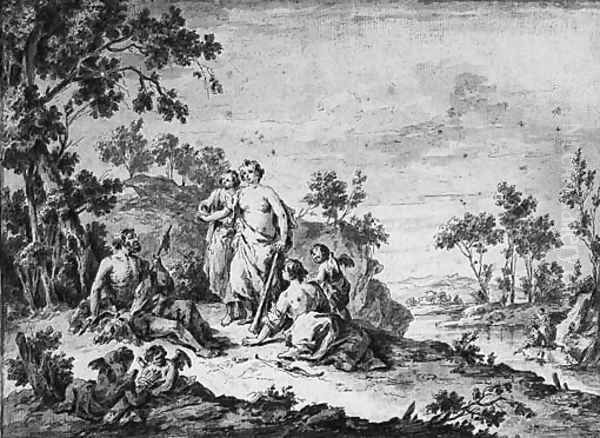 Hercules and Omphale in a Landscape Oil Painting by Giuseppe Zais