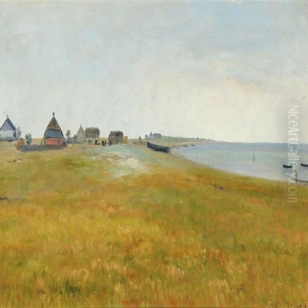 Coastal Scenery With Houses Oil Painting by Albert Edward Wang