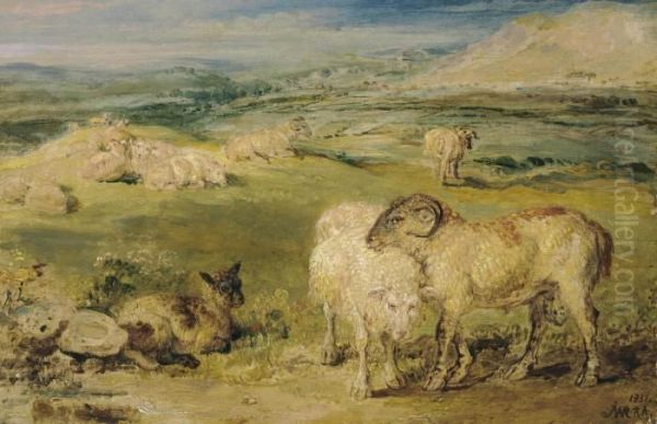 Sheep In A Pastoral Landscape Oil Painting by James Ward