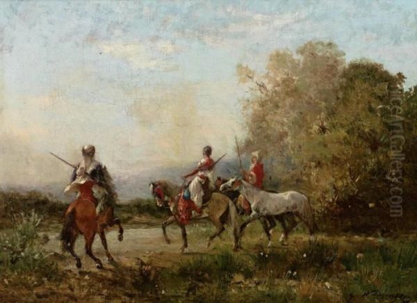 Paar Gemalde Mit Orientalischen Reiterszenen Oil Painting by Georges Washington