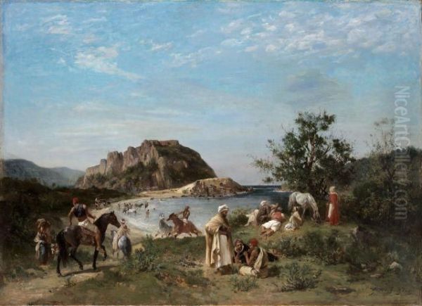 La Baignade Des Chevaux Oil Painting by Georges Washington