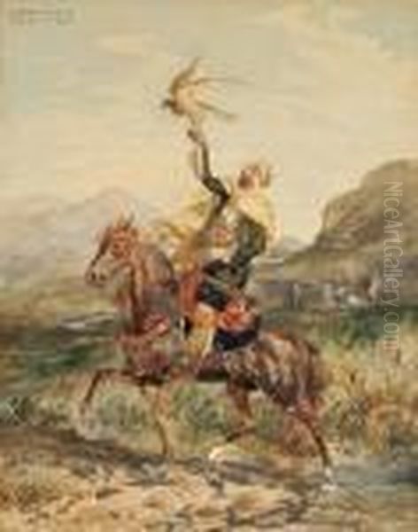 View Of An Arab Falconer On Horseback Oil Painting by Georges Washington