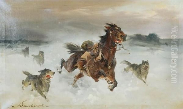 Napad Wilkow Oil Painting by Ignacy (Czeslaw Wasilewski) Zygmuntowicz