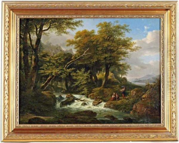 Scene Champetre Au Bord De La Riviere Oil Painting by Louis Etienne Watelet