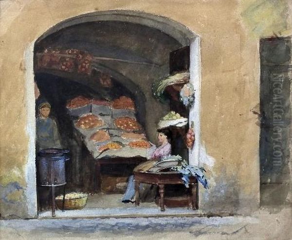 Neapolitan Shop Oil Painting by John William Waterhouse