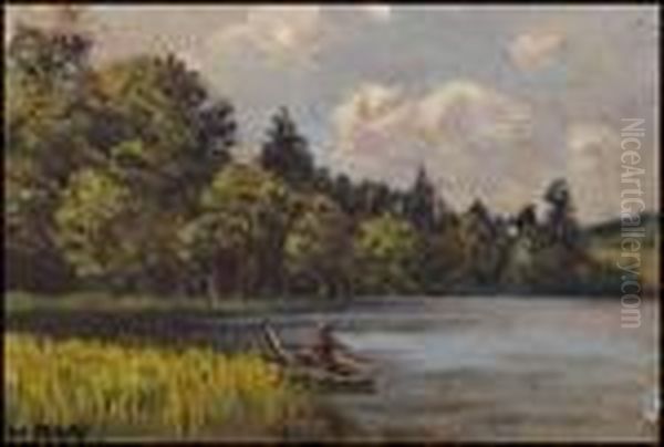 Landscape With Man And Boat Oil Painting by Homer Ransford Watson